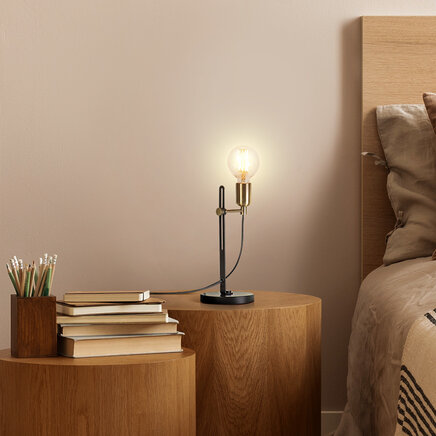 Industriel bordlampe med synlig pære - Juniper - sort og guld