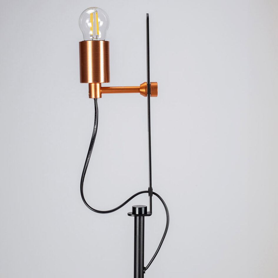Industriel gulvlampe med synlig pære - Edina - sort og guld