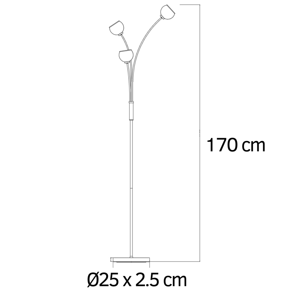 Moderne gulvlampe med tre lampearme - Campbell - stål/smoke