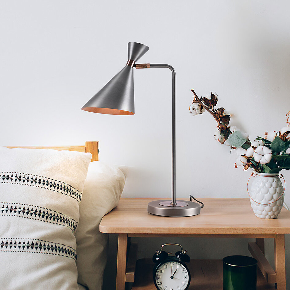 Designer skrivebordslampe - Arizona - børstet stål og kobber