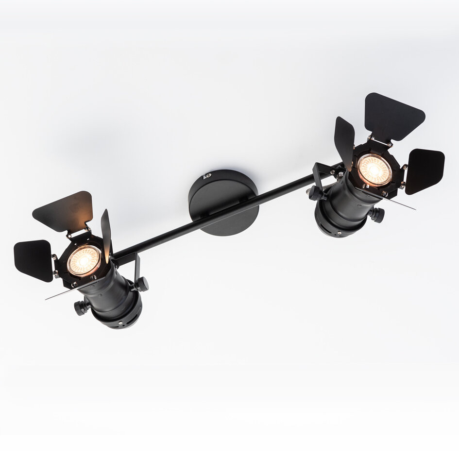 Skinnelampe med teaterspots - Cammy - sort