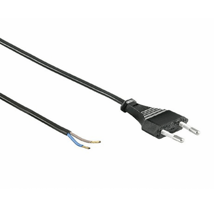 Ledning med strømstik, sort, 2 meter - 2 x 0,75 mm