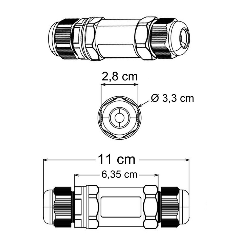 Vandtæt samlemuffe til 3 ledninger (IP67)