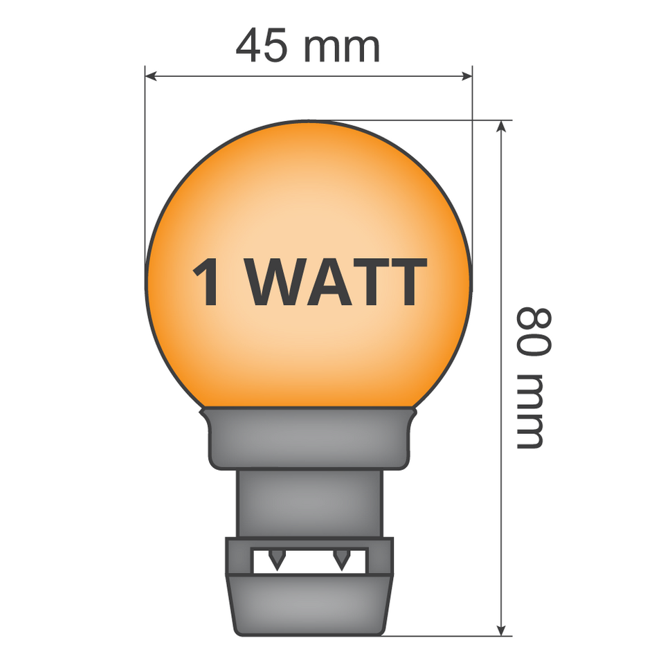 Orange stiftpære - 1 watt / Ø45