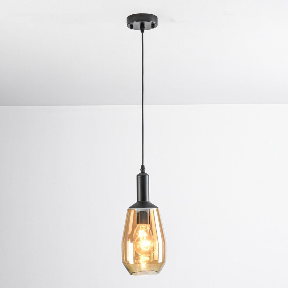 Retroinspireret pendel (aflang form) - Mala - sort/ravfarvet