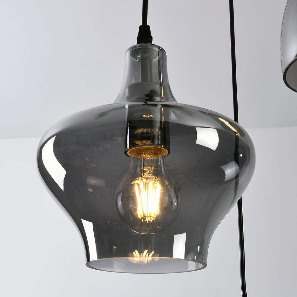 Loftpendel med røgfarvet glas, 3 x E27 - Trinidad