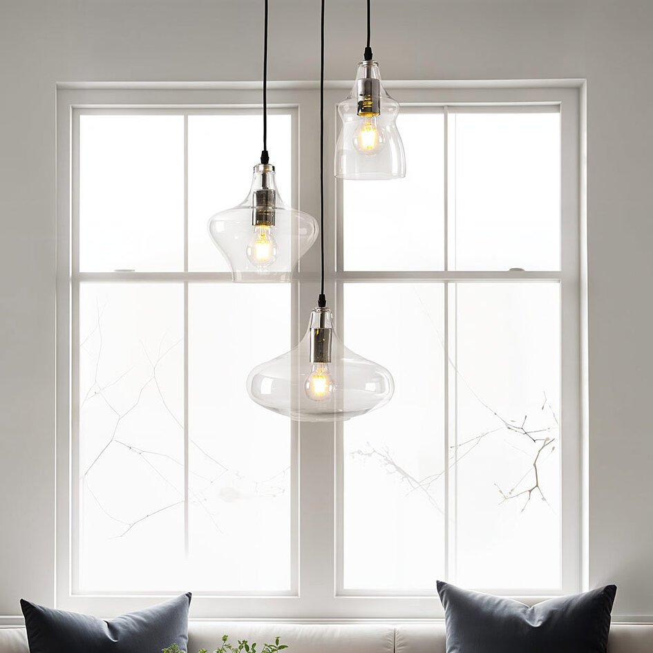 Loftpendel med transparent glas, 3 x E27 - Trinidad