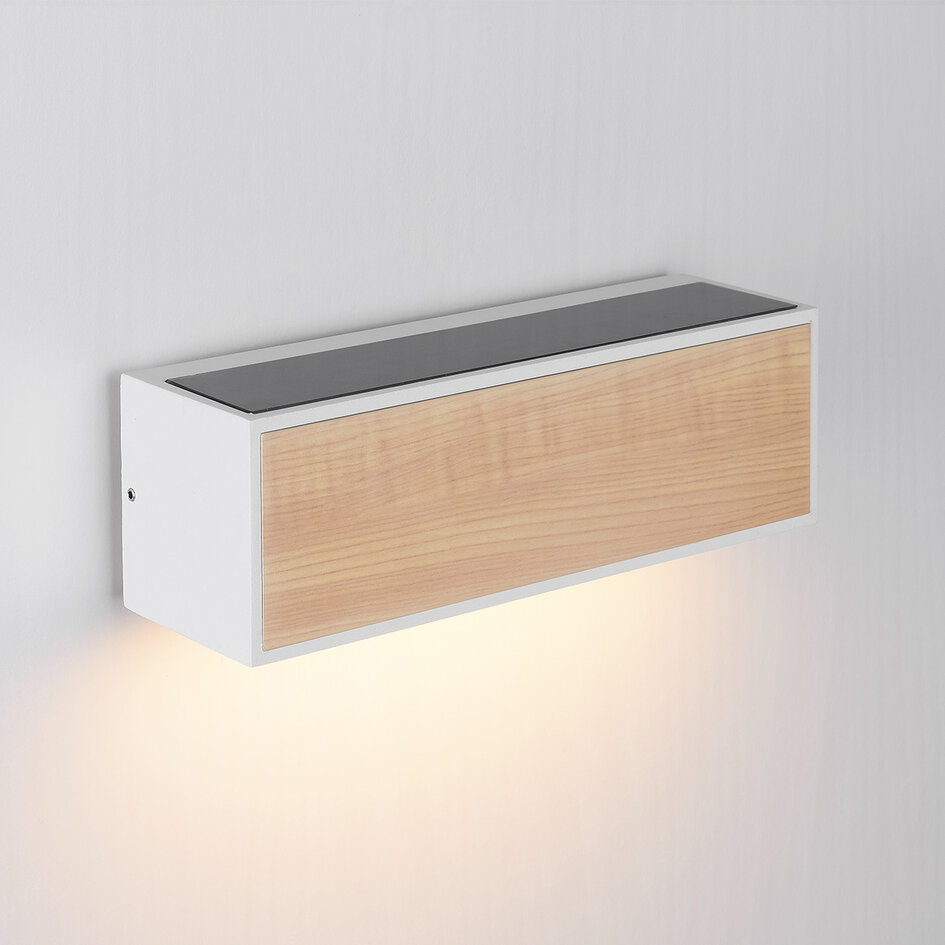 Solcellelampe til væg - Garcia - beige, lys træfarvet