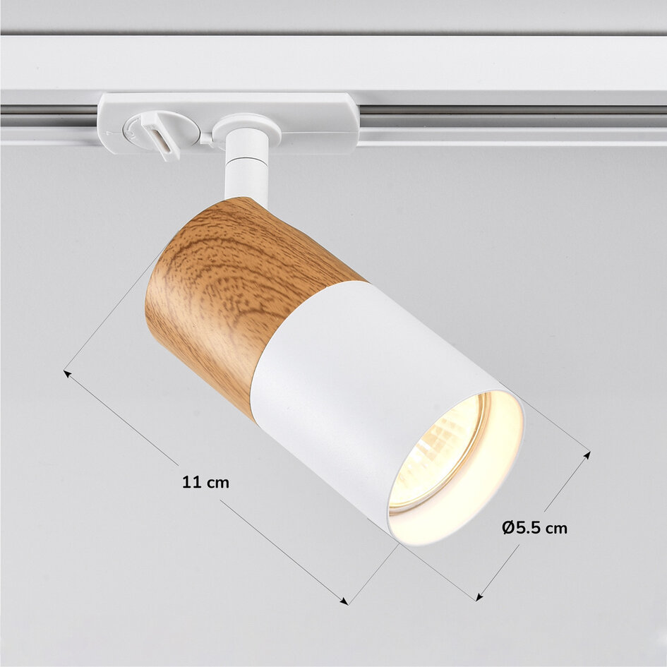 Spot til 1-faset lysskinne - Linn - hvid med mahogni trælook