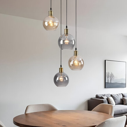 Pendel Livia, 4 lyskilder - røgfarvet og cognac glas