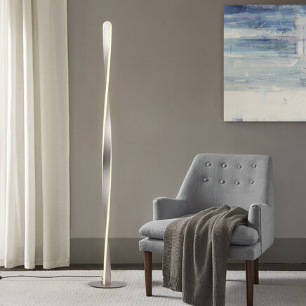 Moderne gulvlampe med snoet form - Locke - børstet stål