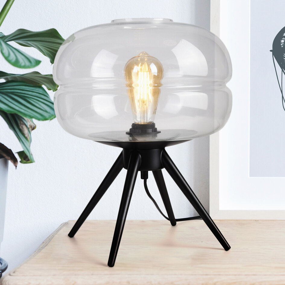 Moderne bordlampe med stor glasskærm - Joah