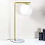 Bordlampe med glaskuppel - Jeana - opalhvid/messing/marmor