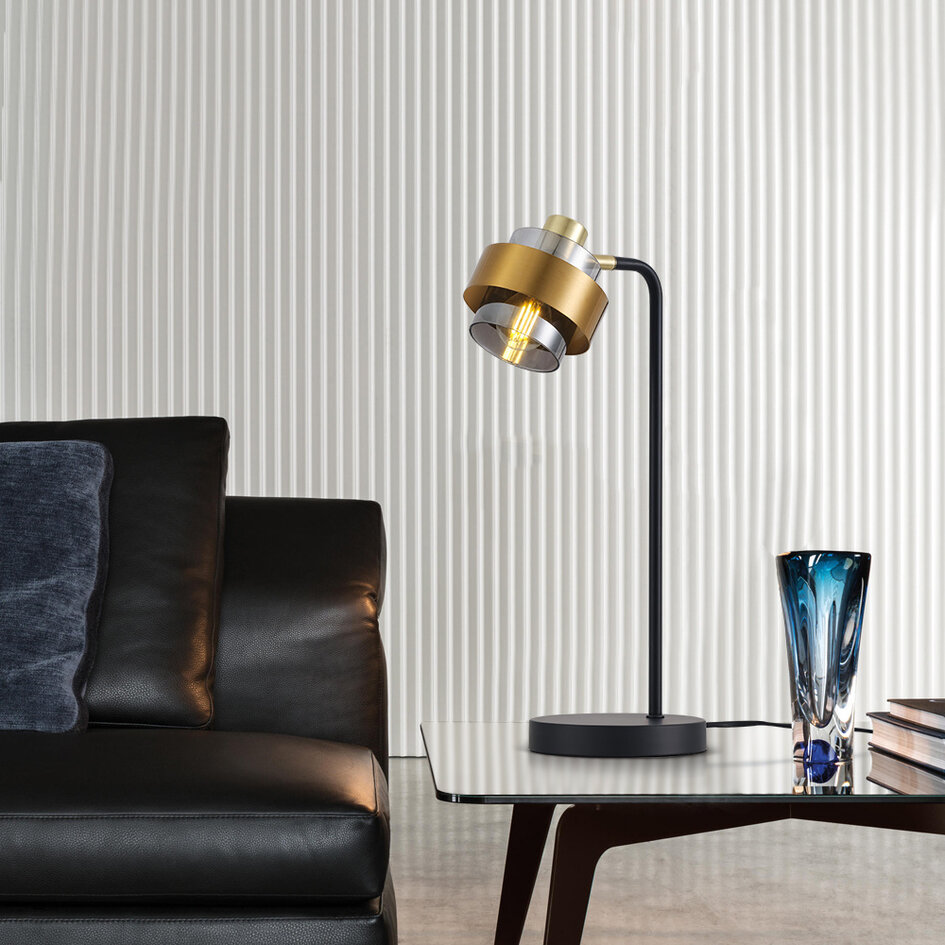 Retro skrivebordslampe i messinglook med smokey glas - Kulta