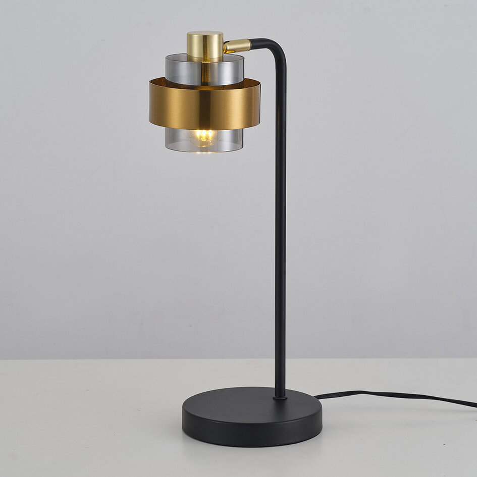 Retro skrivebordslampe i messinglook med smokey glas - Kulta