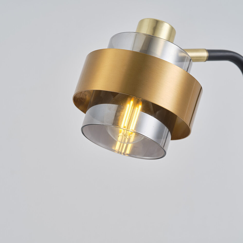 Retro skrivebordslampe i messinglook med smokey glas - Kulta