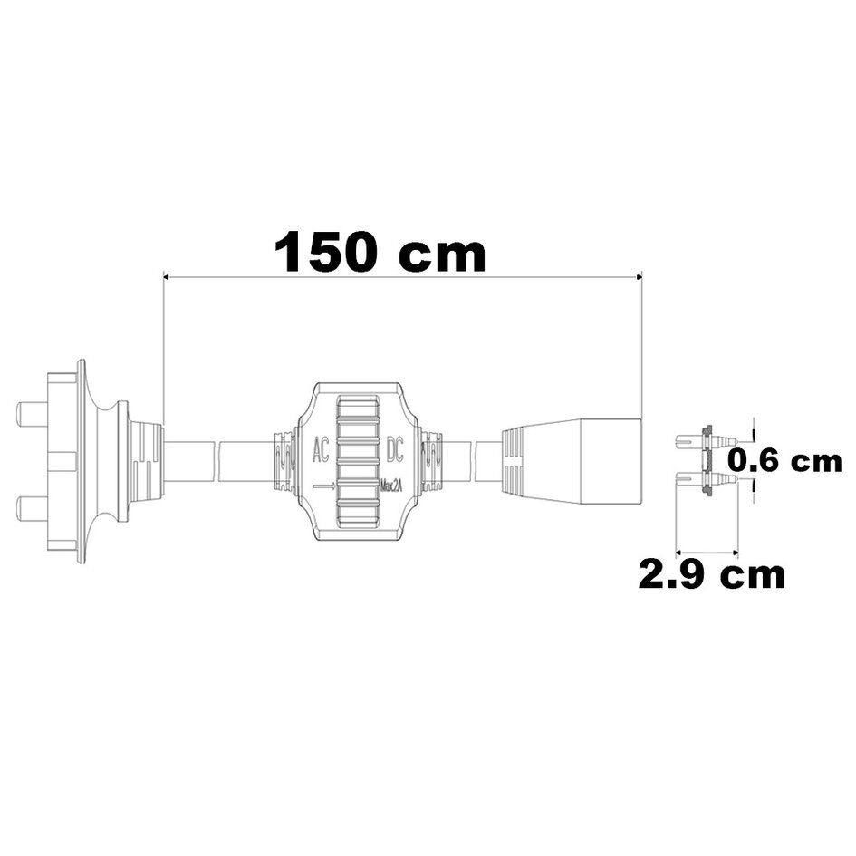 Tilslutningskabel til 13 mm lysslanger / LED Rope Lights - 1,5 meter