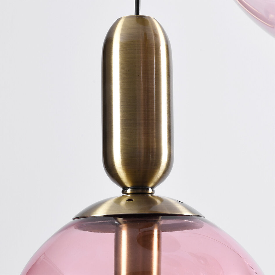 Klyngelampe med mundblæst effekt, 4 lyspunkter - Kevin - sort/messing/lyserød