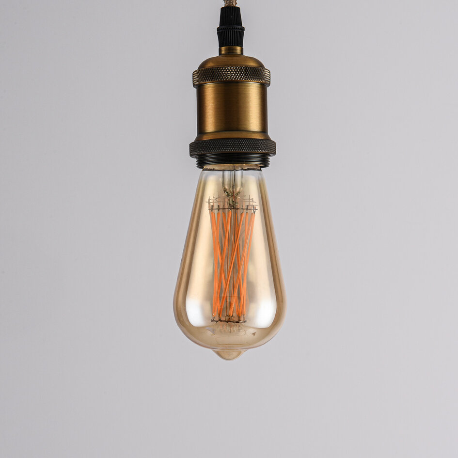 E27 LED-edisonpære, krydset filament, ravfarvet glas - 4,5 watt / 2200K / Ø64 / dæmpbar