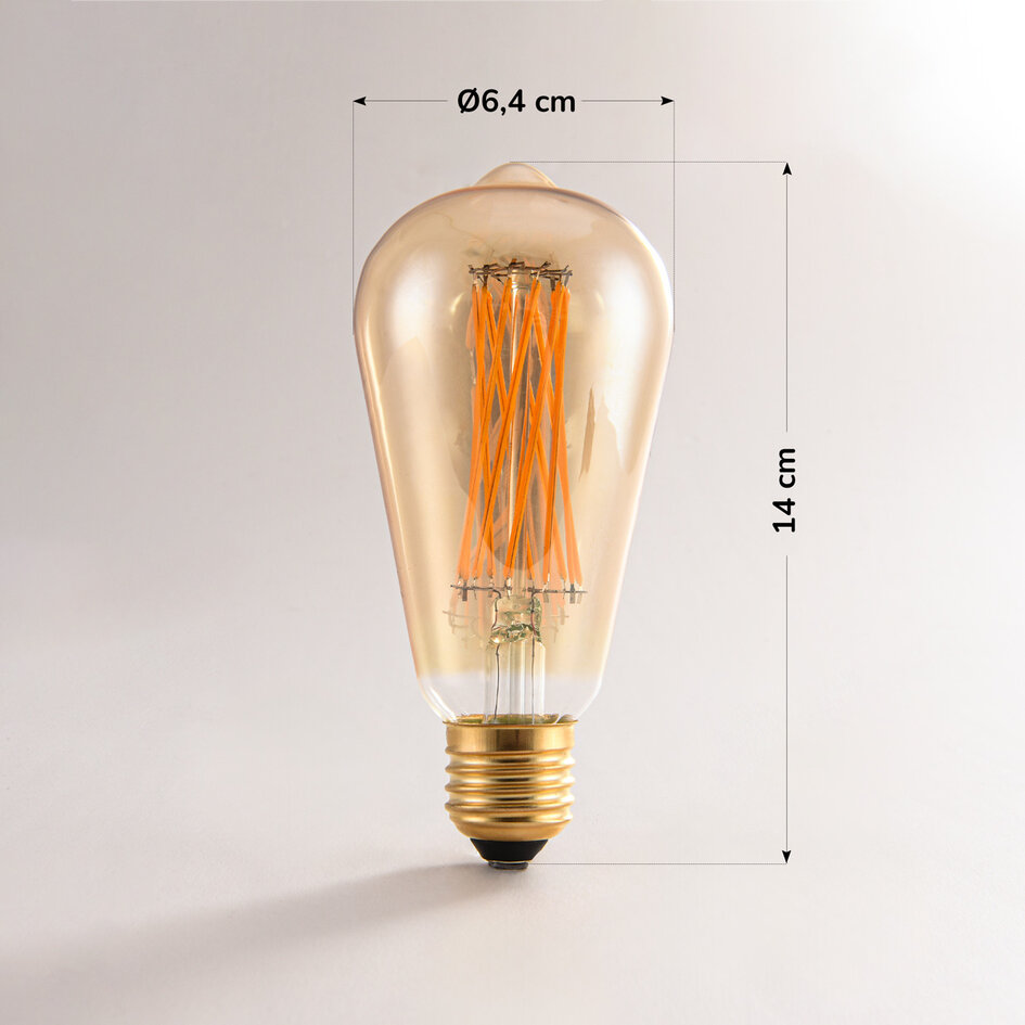 E27 LED-edisonpære, krydset filament, ravfarvet glas - 4,5 watt / 2200K / Ø64 / dæmpbar