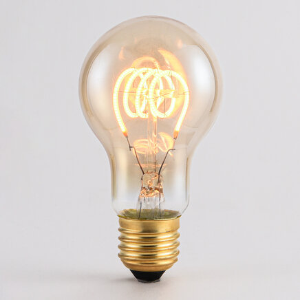 E27 LED-kronepære, krøllet spiral filament med ravfarvet glas - 5 watt / 1800K / Ø60 / dæmpbar