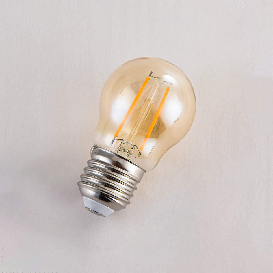 E27 LED-pære, filament med amber glas - 2,5 el. 4,5 watt / 2000K / Ø45 / dæmpbar