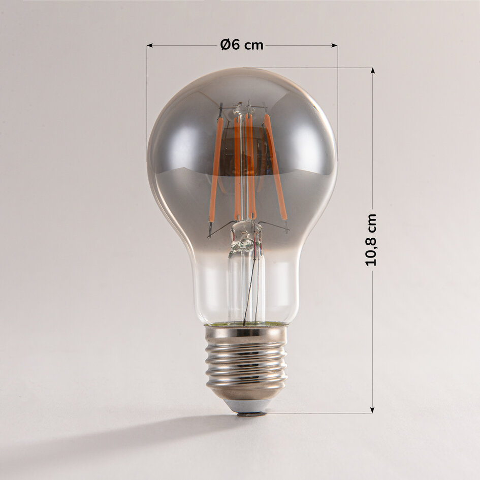 E27 LED-kronepære, filament med røgfarvet/smoke glas - 8,5 watt / 1800K / Ø60 / dæmpbar