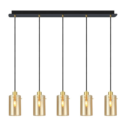 Stilfuld pendellampe med 5 lyspunkter - Seattle - sort/gyldent glas