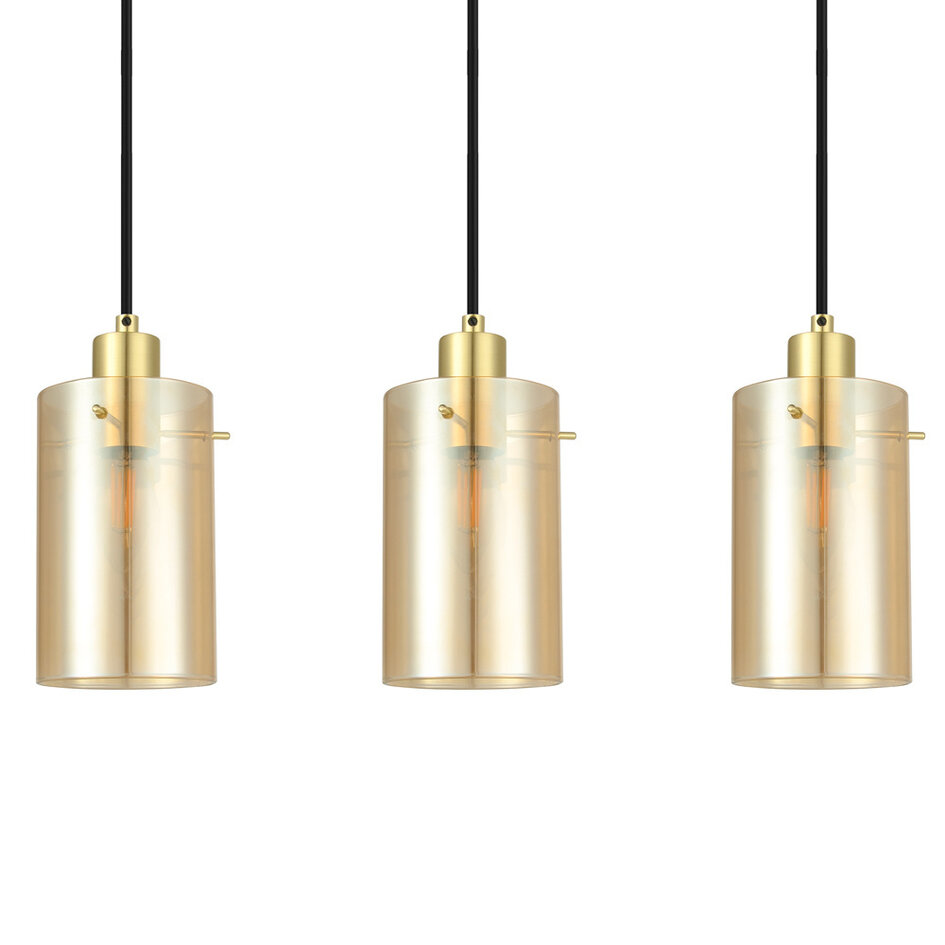 Stilfuld pendellampe med 5 lyspunkter - Seattle - sort/gyldent glas