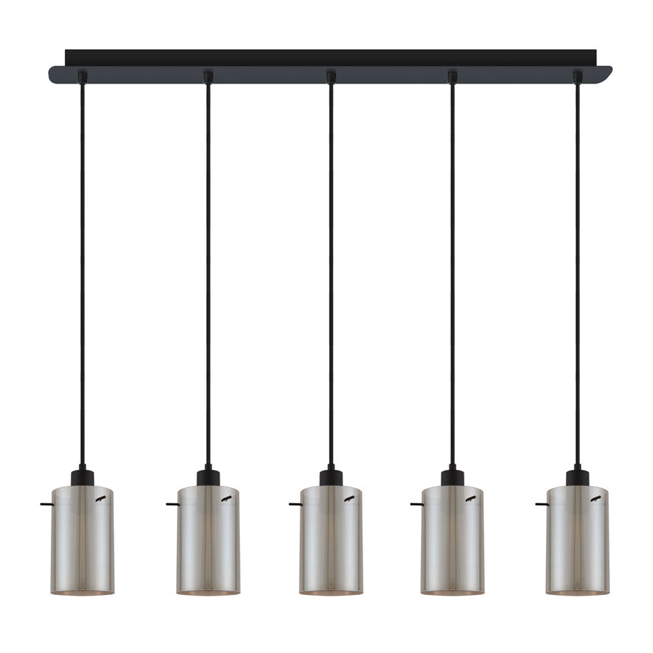 Trendy pendellampe med 5 lyspunkter - Texas - sort/smokey glas