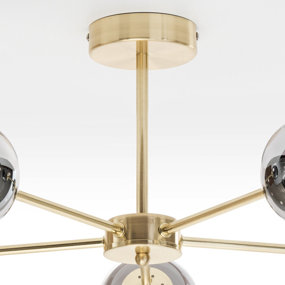 Loftlampe med 5 kugler i glas - Leah - guld/røggrå