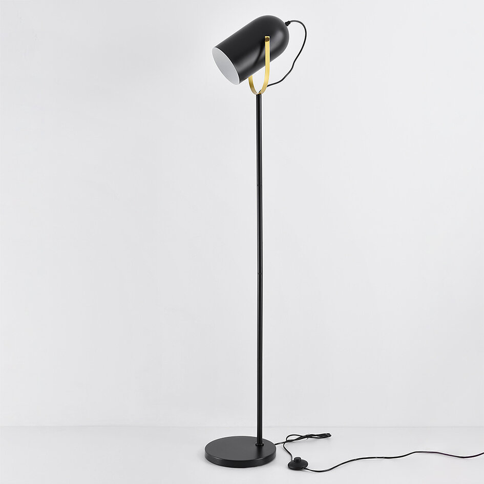 Industriel gulvlampe - Oslo - sort/hvid/guld