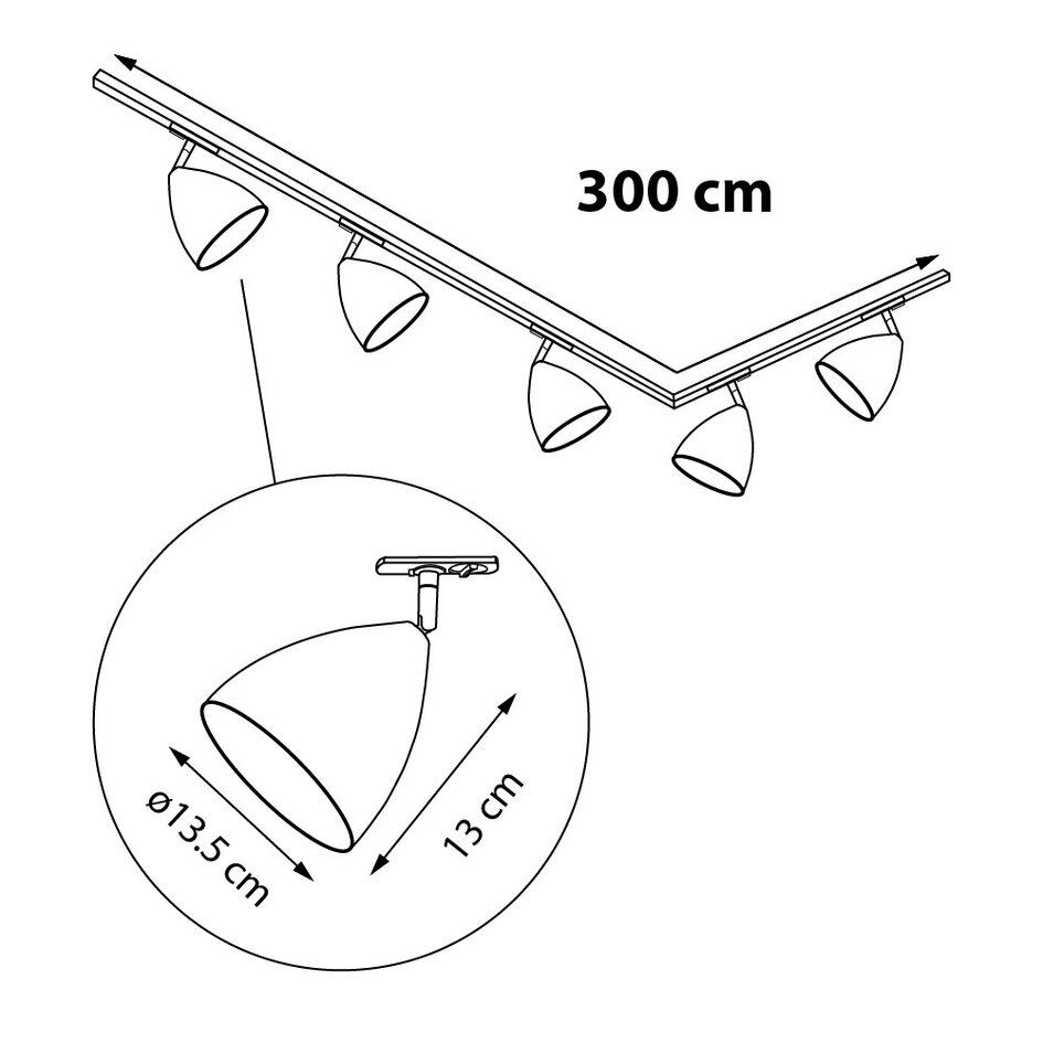 1-faset lysskinne - 3 meter med Jacques spotlamper - skinnelampe