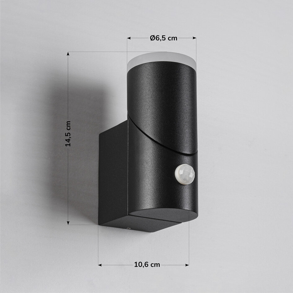 Rotérbar væglampe inkl. sensor, IP54, sort - Demy
