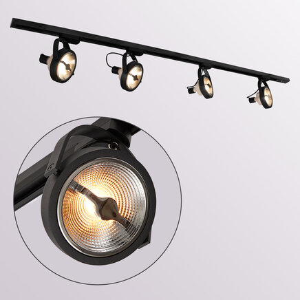 1-faset lysskinne - 1,5 meter med Skaly spots - sort