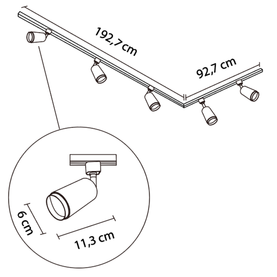 1-faset lysskinne - 3 meter med Jade spots - loftsskinne