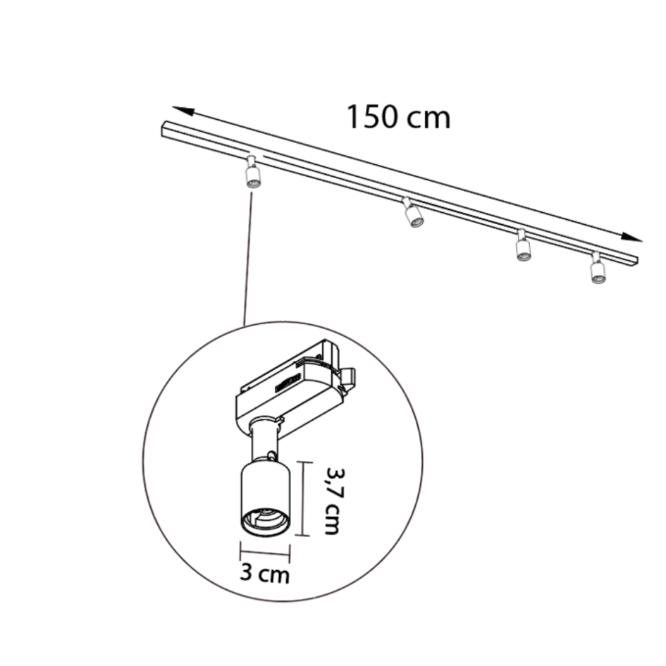 1-faset lysskinne - 1,5 meter med Stanley spots - loftsskinne