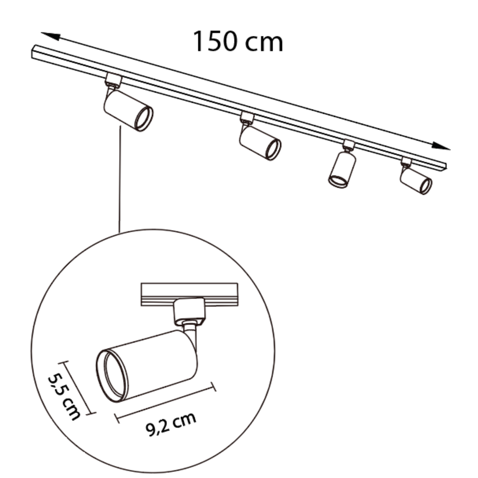 1-faset lysskinne - 1,5 meter med Jill spots - loftsskinne - sort