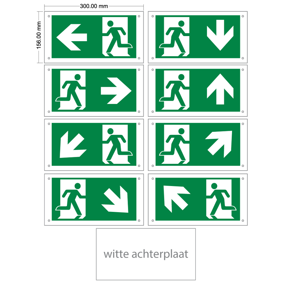 Piktogrammer til loftmonterede flugtvejsskilte OTG-FF-6, OTG-VV-5 og  OTG-HH-1