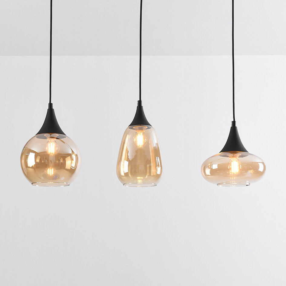 Pendel Lovi, 3 lyskilder - sort med amber glas