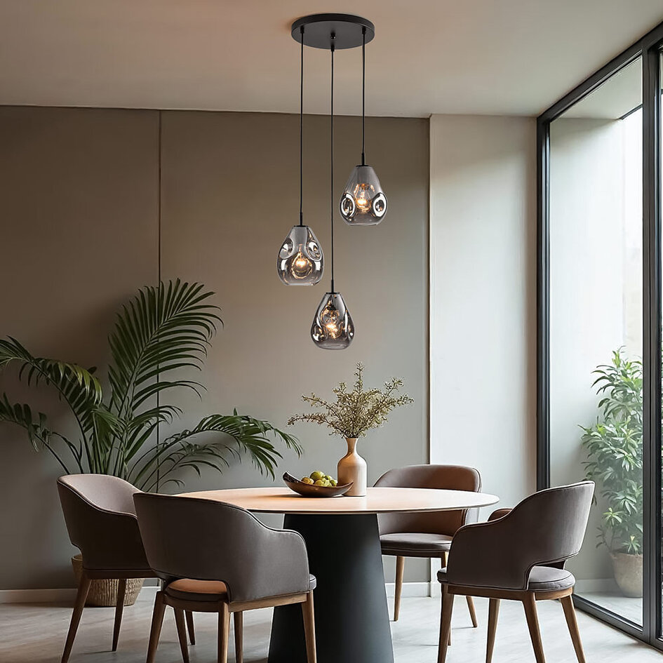 Design pendel lampe sort med røget glas, 3-lys - Lainas