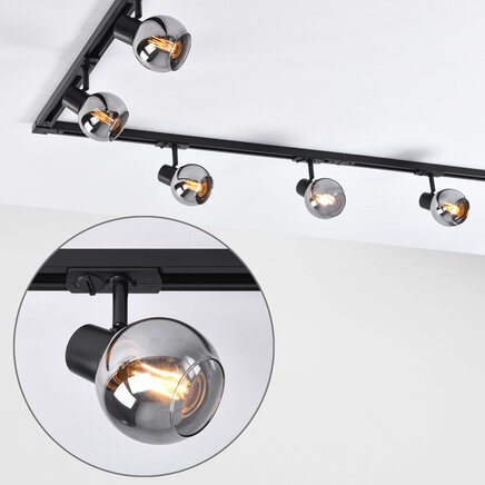 1-faset lysskinnesystem - 3 meter med Melle spotlamper - sort og smoke glas