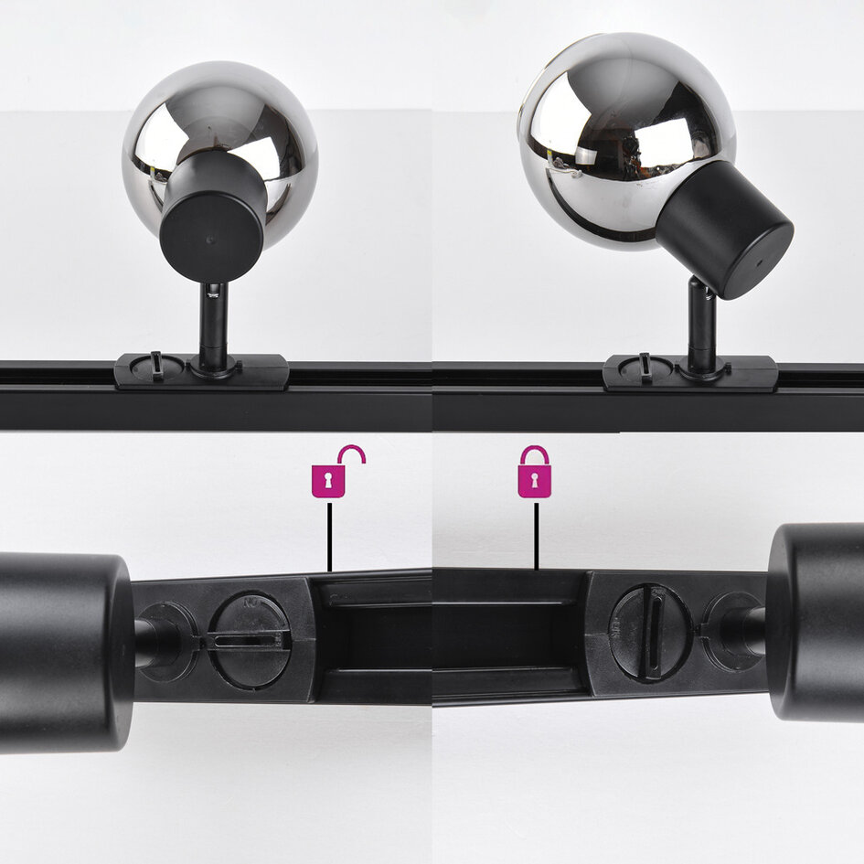 1-faset lysskinnesystem - 3 meter med Melle spotlamper - sort og smoke glas