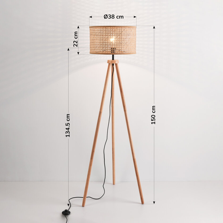 Tripod-gulvlampe med lampeskærm i rattan - Vime