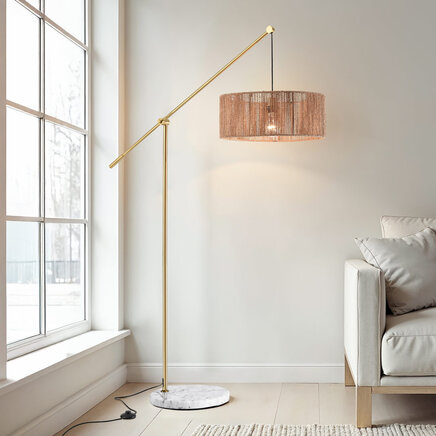 Justerbar gulvlampe med naturskærm - Bask