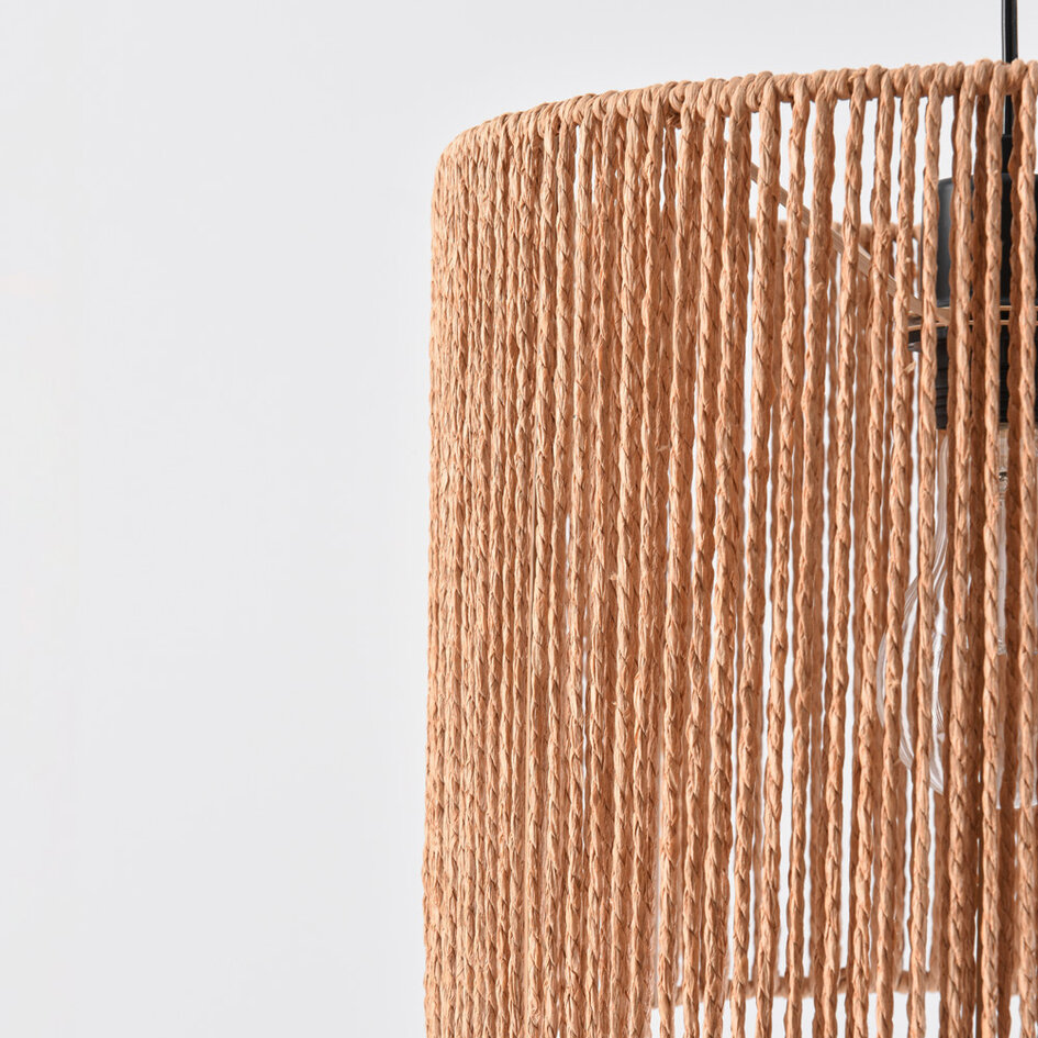 Standerlampe med flettet papirskærm, sort og naturfarvet - Reed