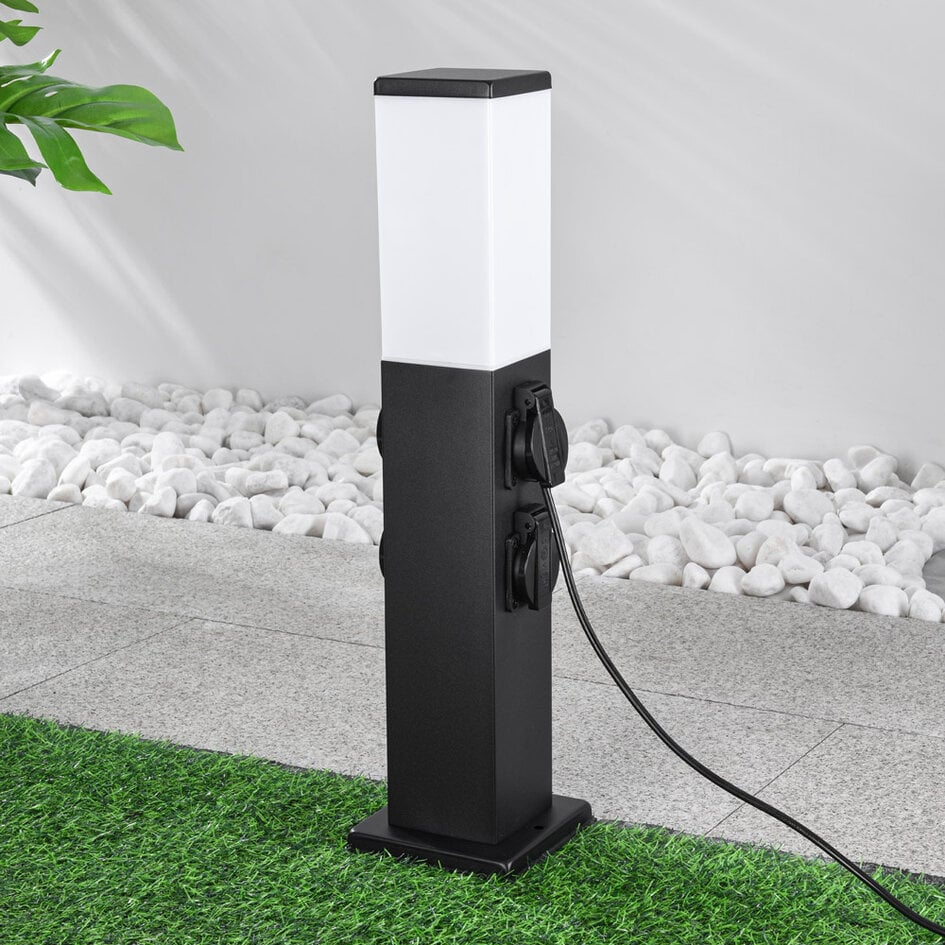 Rustfrit stål udendørs stikkontakt med lampe Jardin - firkantet med 4 stikkontakter