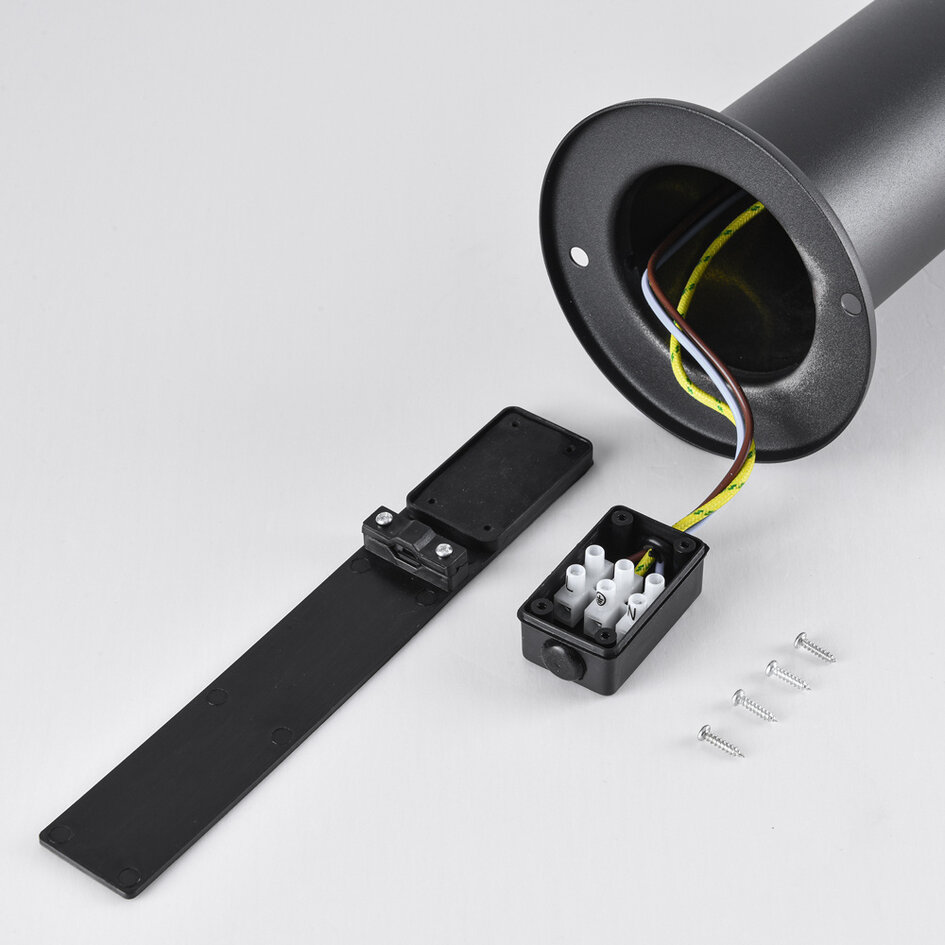 Rustfrit stålstående udendørslampe med 2 stikkontakter Jardin - rund