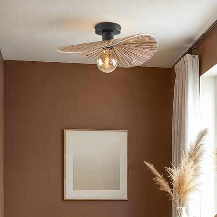 Loftlampe Satu med flettet raffia-papir Ø38 cm