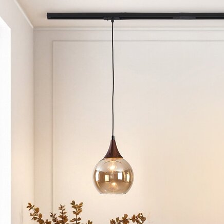 1-faset skinnependel Nya med ravfarvet glas og mørk trælook - rund